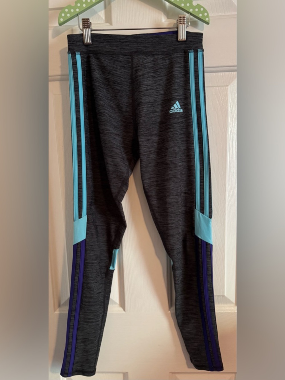 adidas Kids Black Joggers with Teal and Purple Stripes